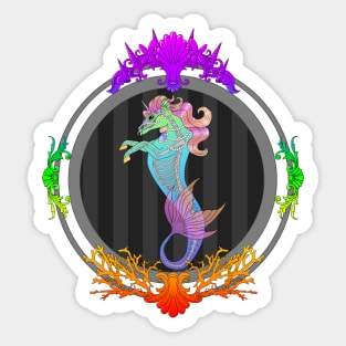 Framed Sea Unicorn (neon) Sticker